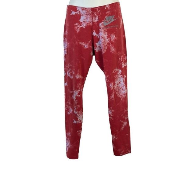 Nike International Red and White Marbled Print Athletic Yoga Leggings Size Mediu - Picture 1 of 4